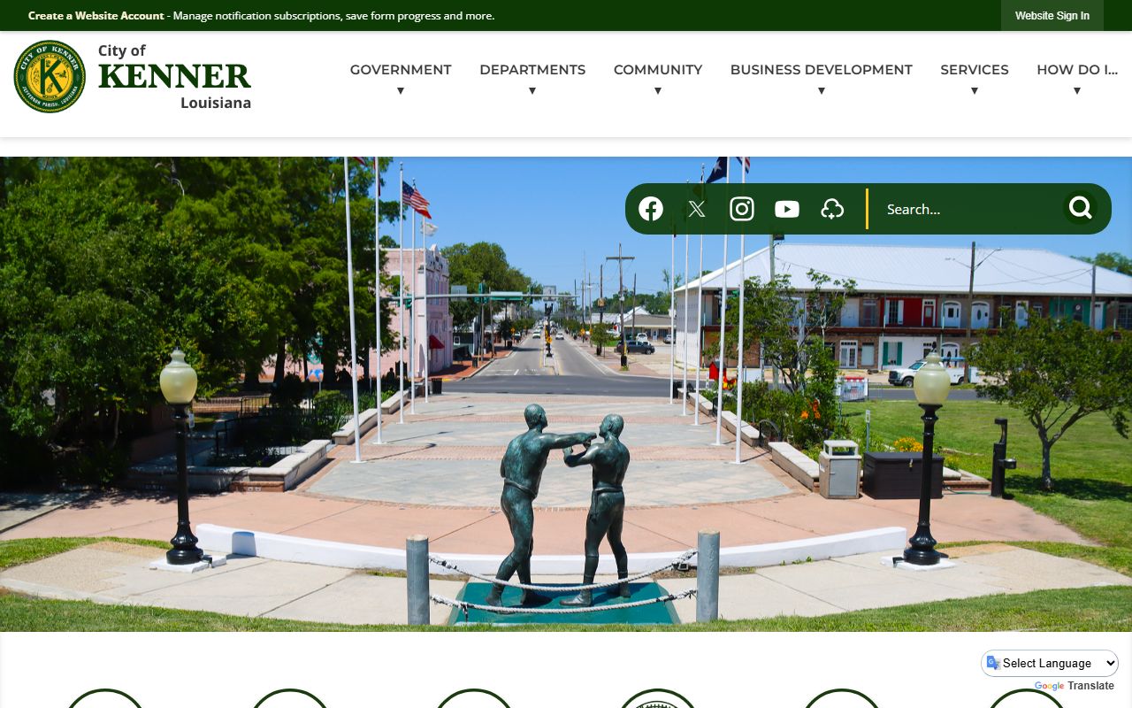 Kenner Louisiana city website showing city government services