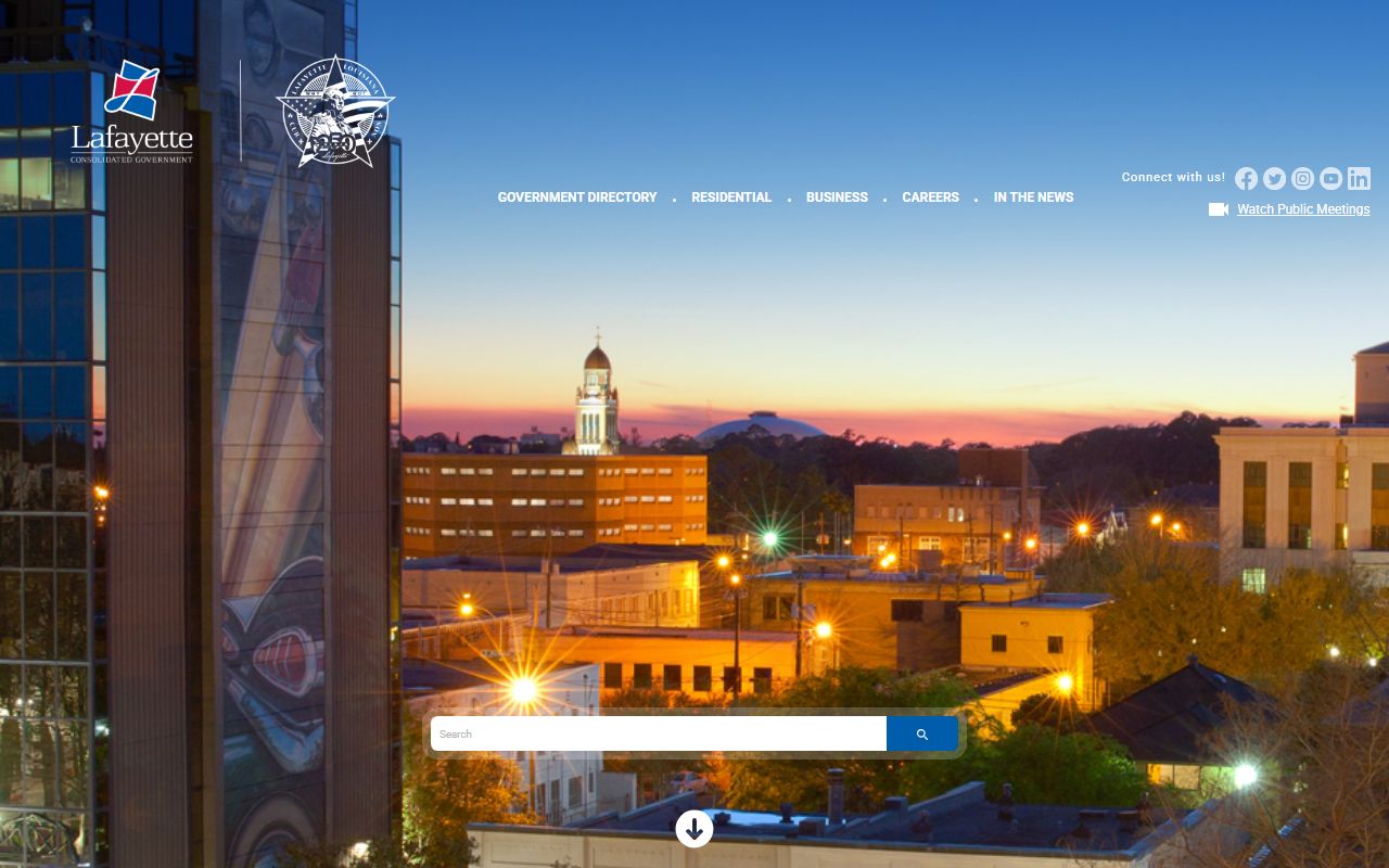 Lafayette city government website showing consolidated government services