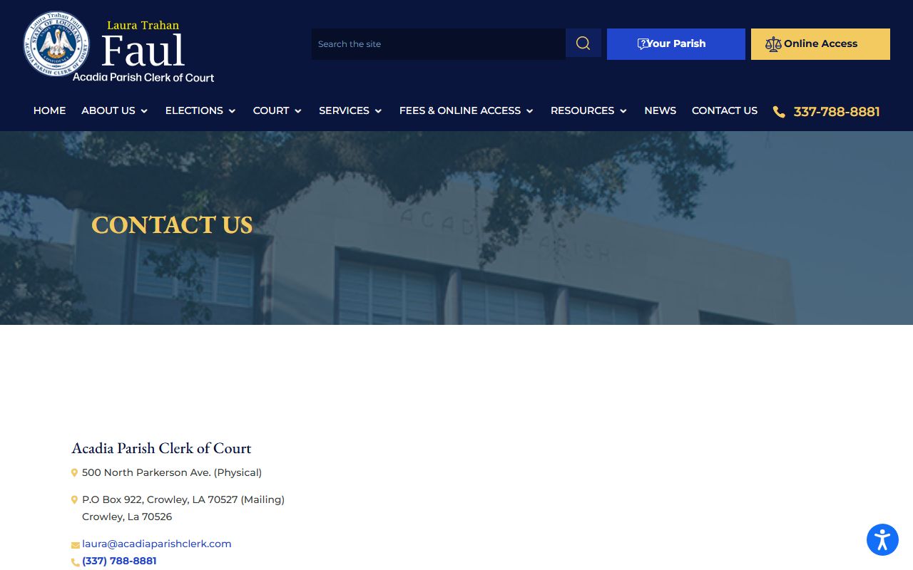 Acadia Parish Clerk of Court website for searching divorce decree records in Crowley Louisiana