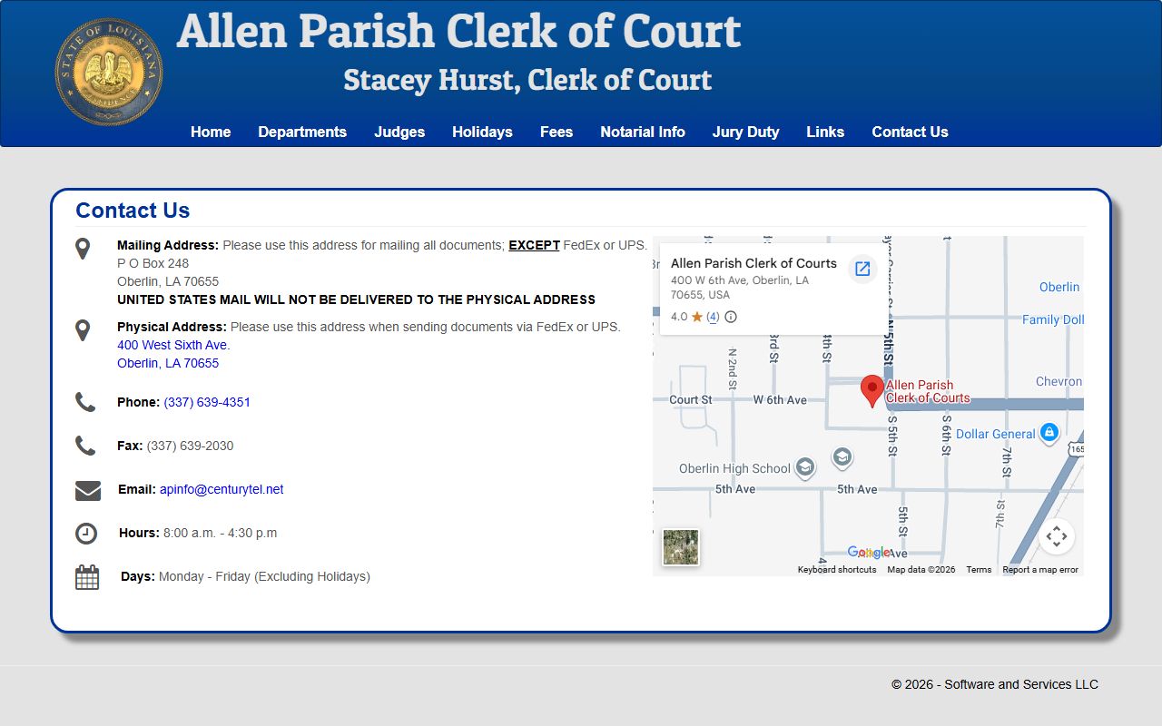 Allen Parish Clerk of Court website for searching divorce decree records in Oberlin Louisiana