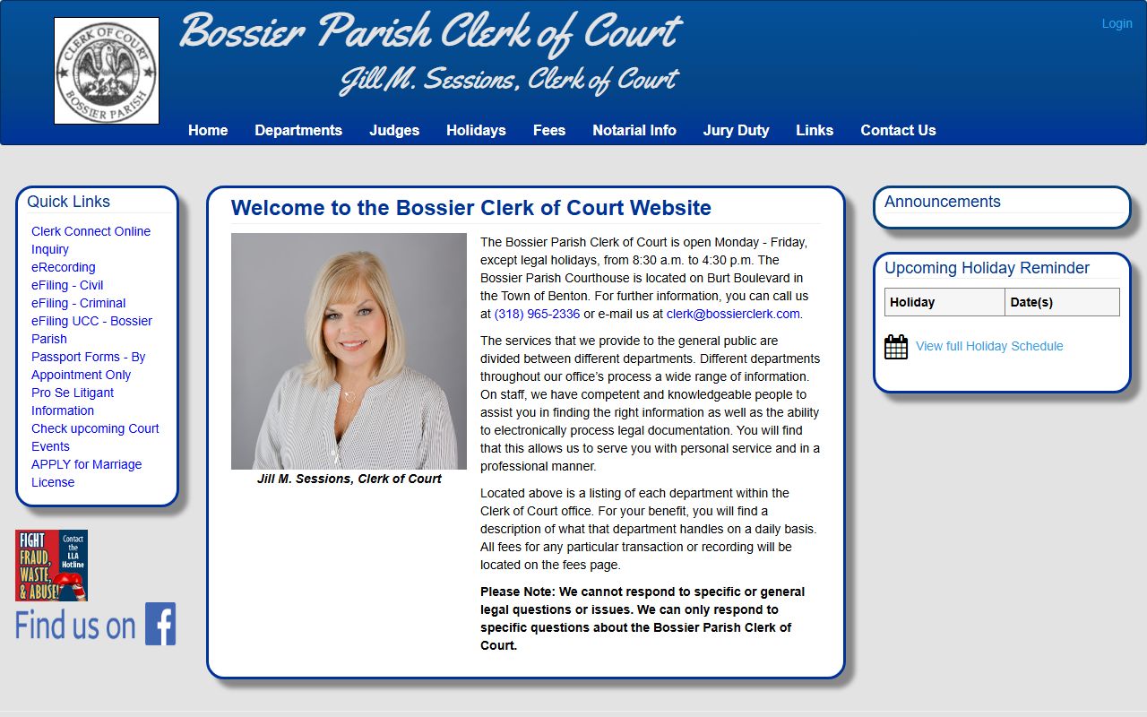 Bossier Parish Clerk of Court website for Bossier City divorce decree records