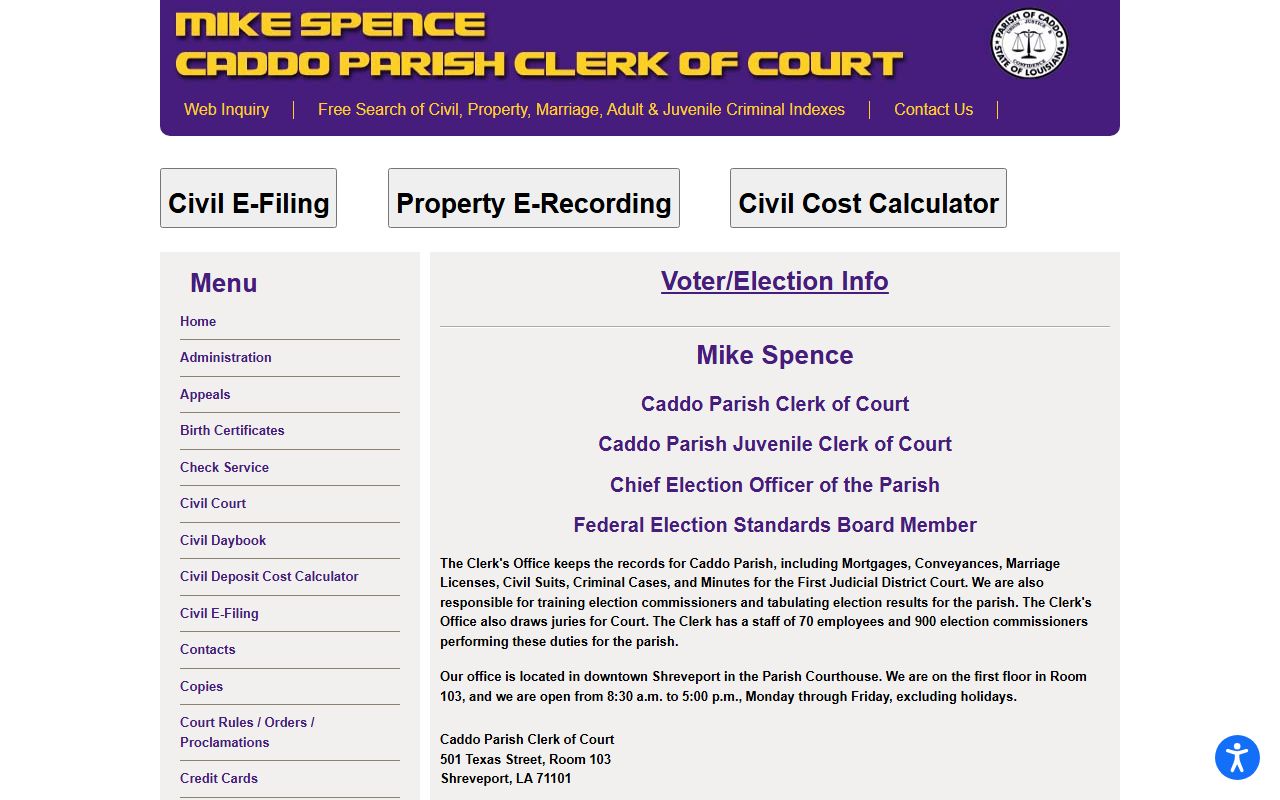 Caddo Parish Clerk of Court website for searching divorce decree records in Shreveport Louisiana