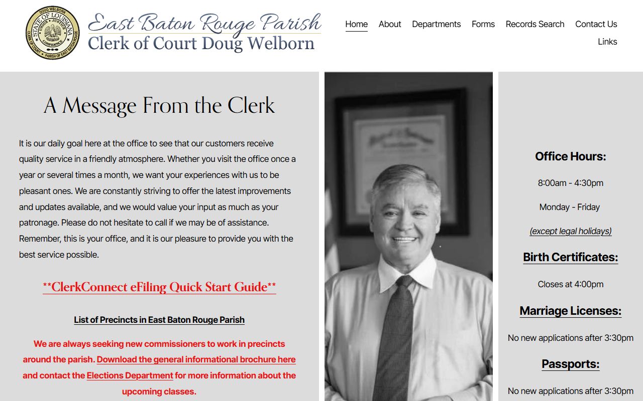 East Baton Rouge Parish Clerk of Court website for divorce decree records