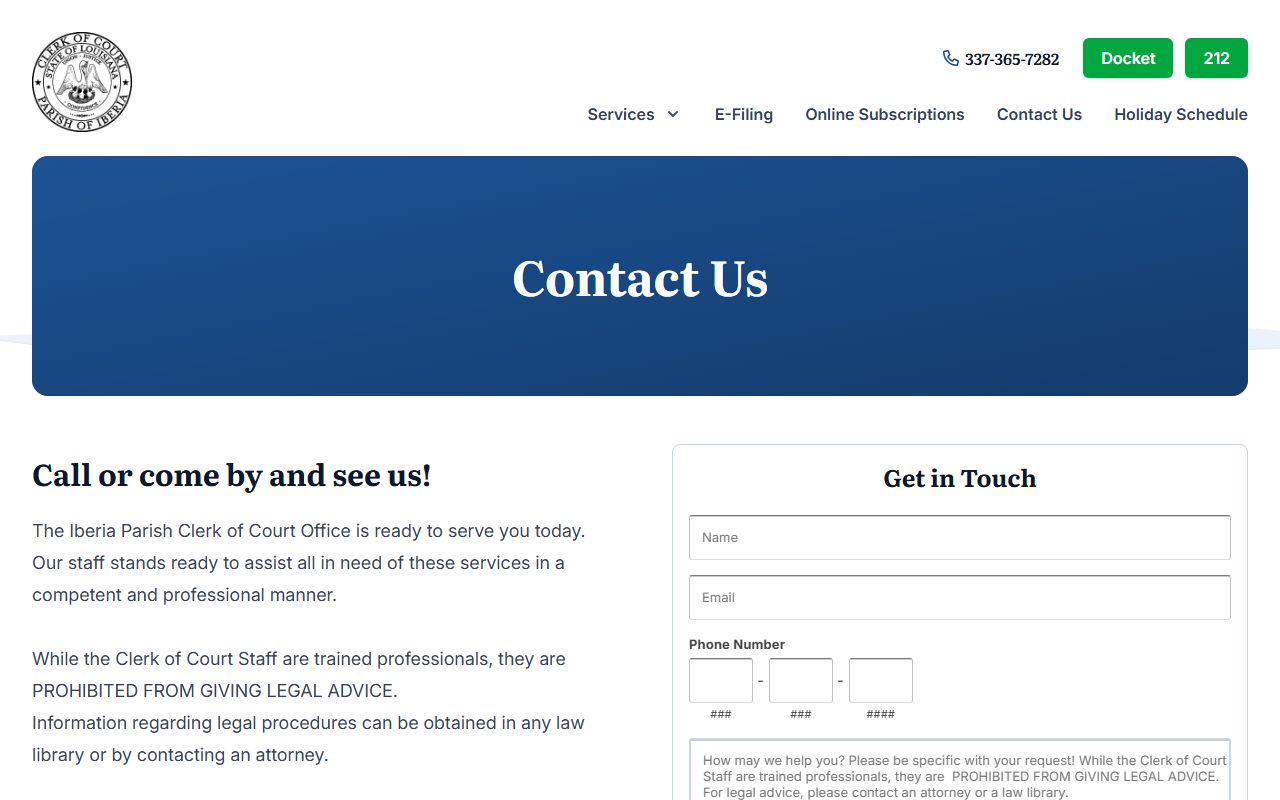 Iberia Parish Clerk of Court website for New Iberia divorce decree records