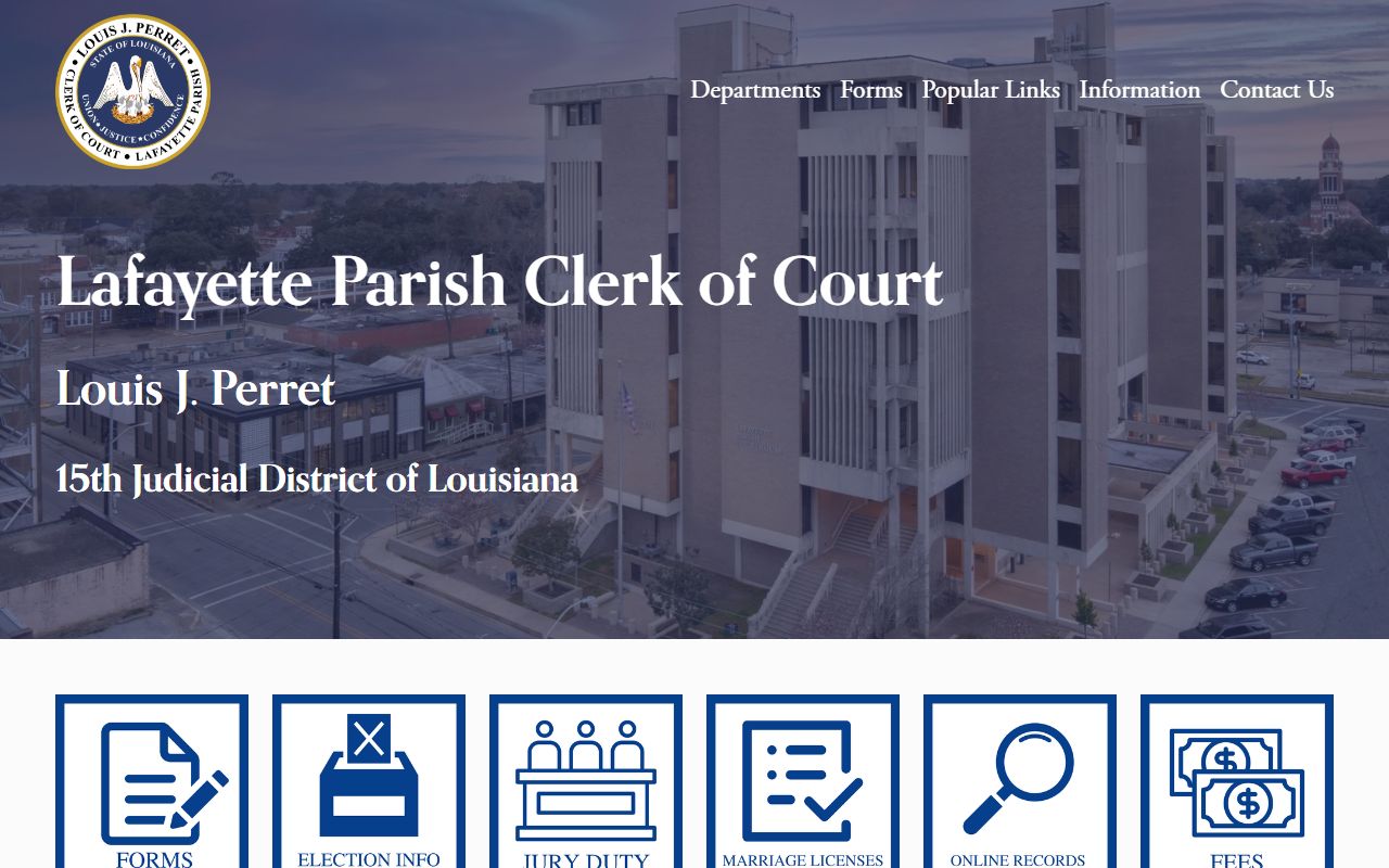 Lafayette Parish Clerk website at lafayetteparishclerk.com showing divorce decree access