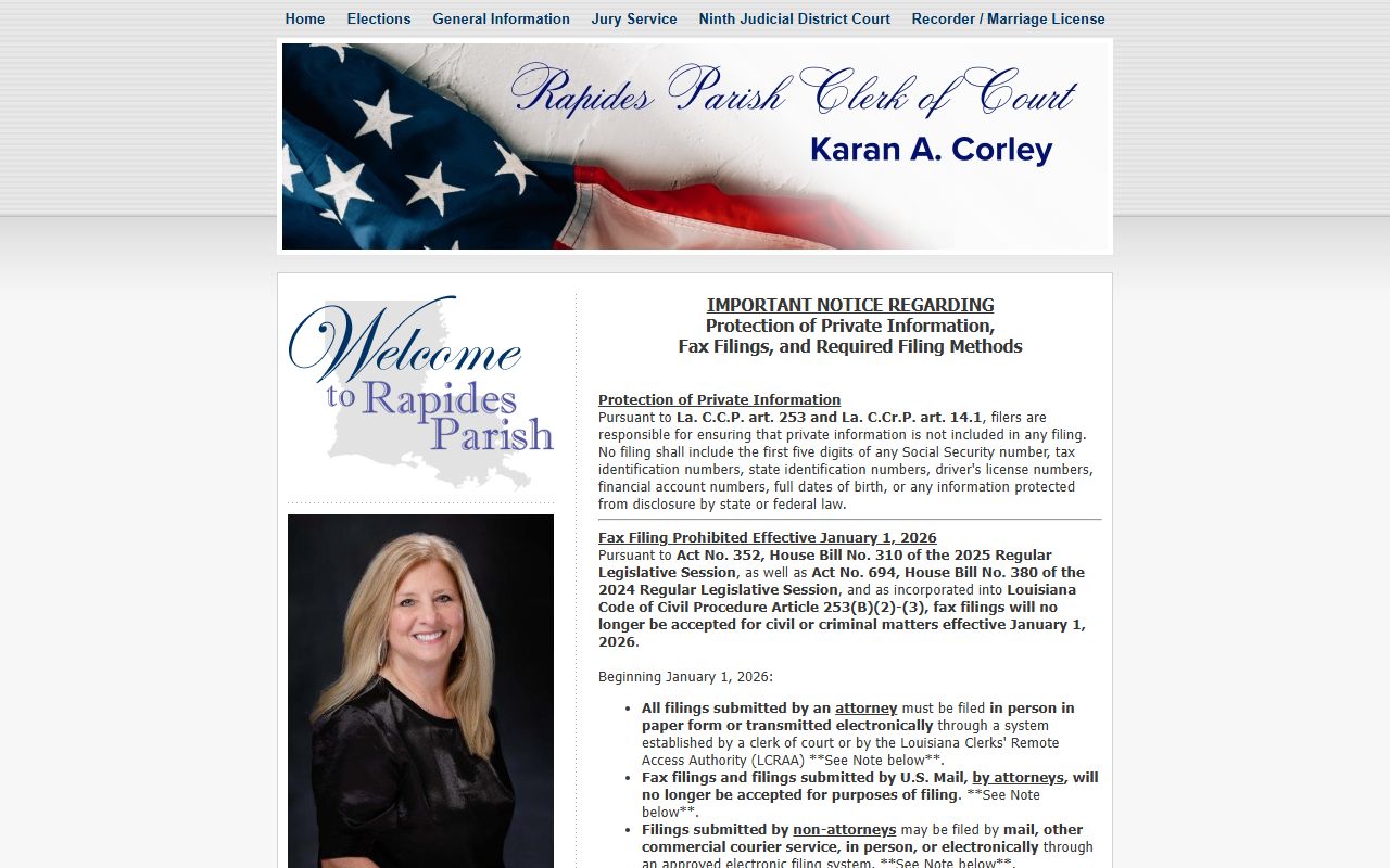 Rapides Parish Clerk of Court website for Alexandria divorce decree records