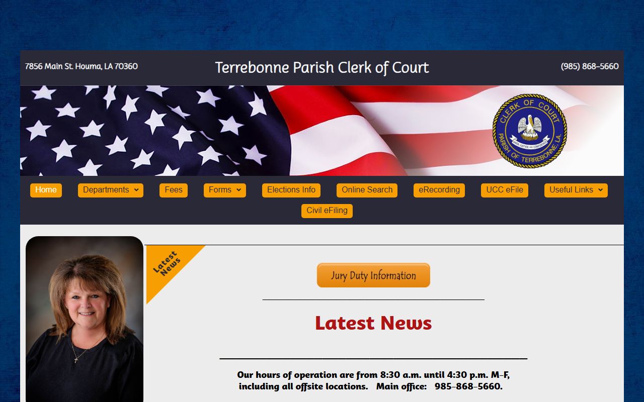 Terrebonne Parish Clerk of Court website for Houma divorce decree records