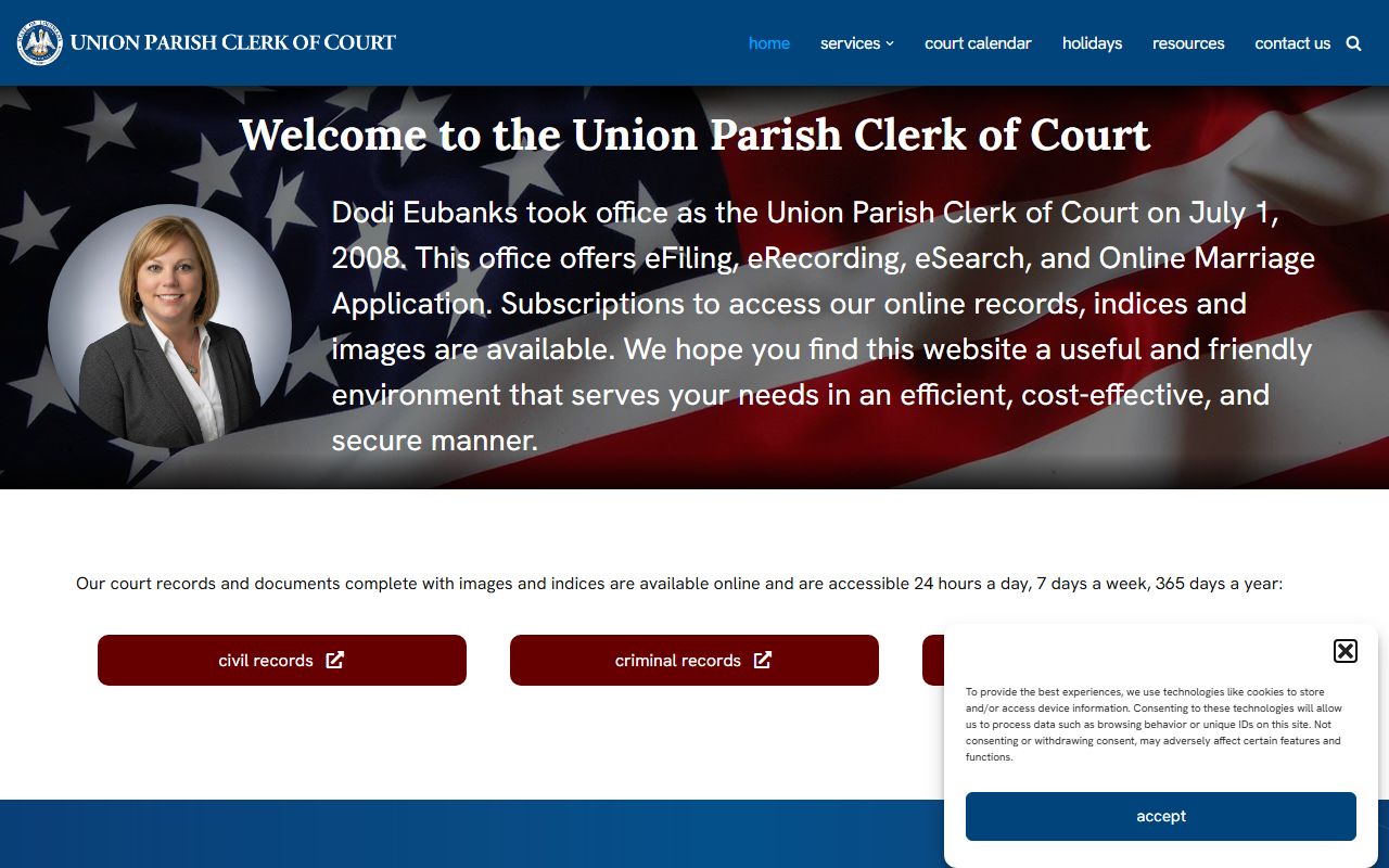 Union Parish Clerk of Court website for divorce decree records in Louisiana