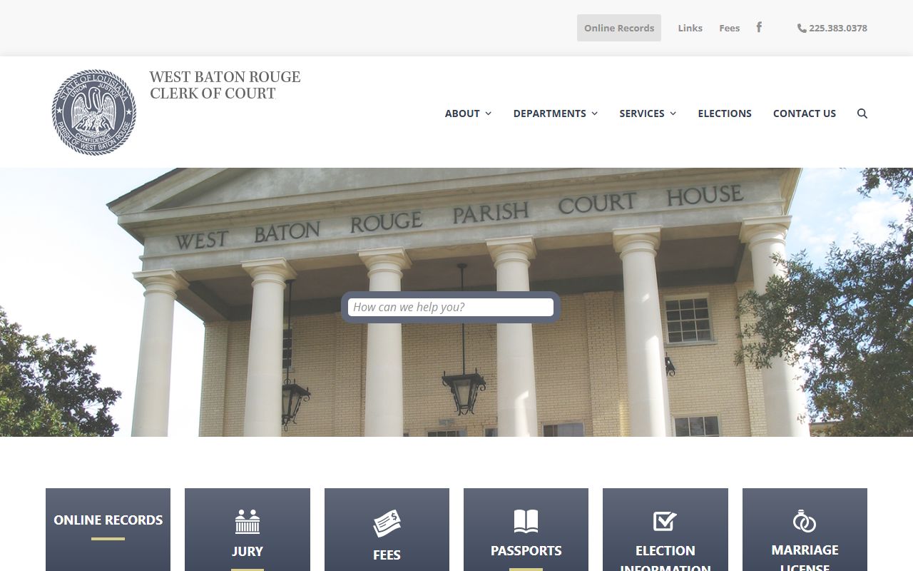 West Baton Rouge Parish Clerk of Court website for divorce decree records