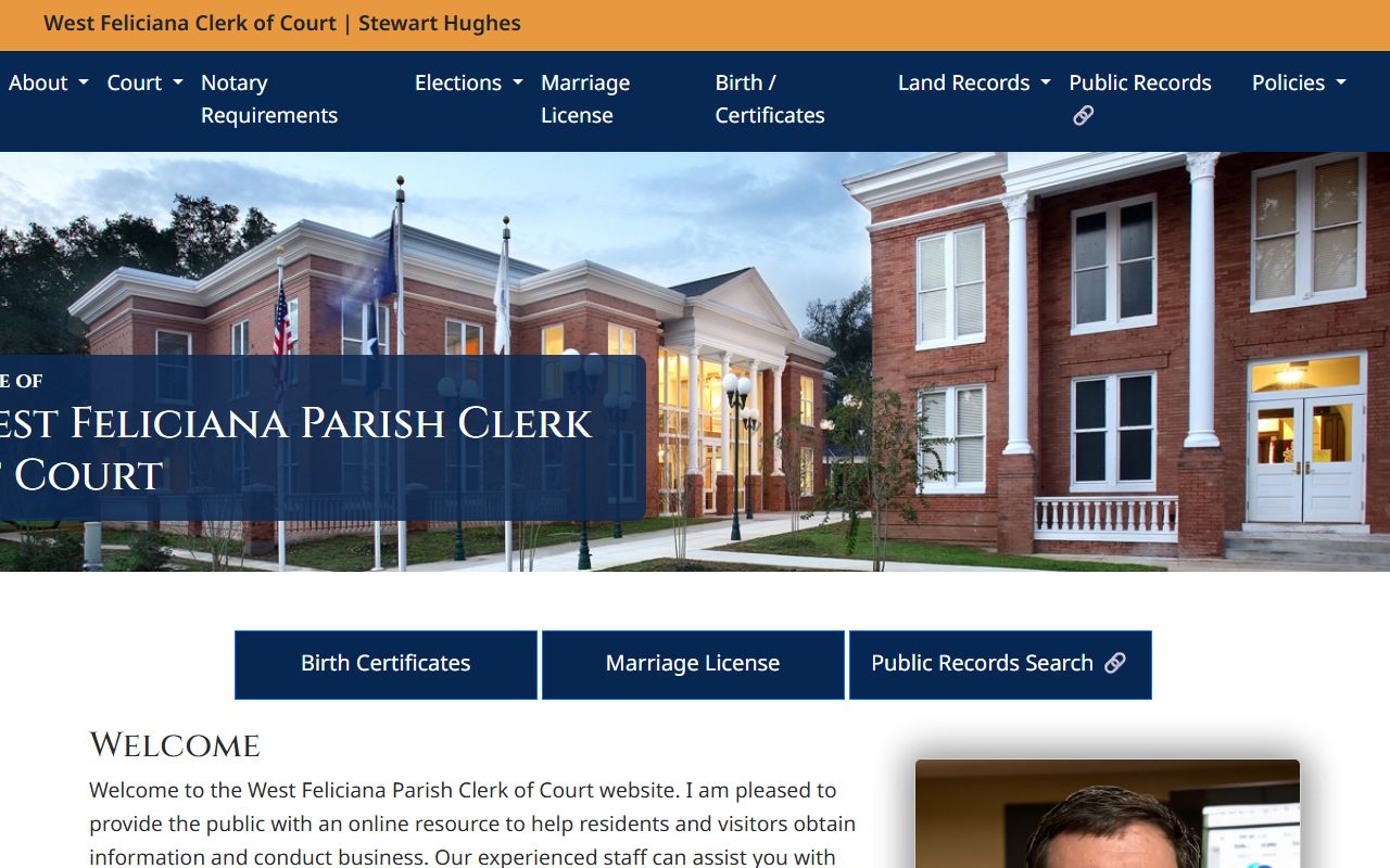 West Feliciana Parish Clerk of Court website for divorce decree records in Louisiana