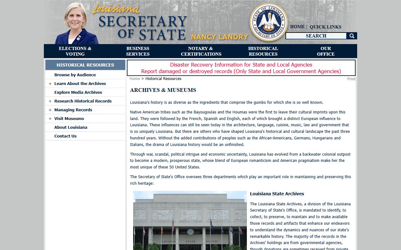 Louisiana State Archives website for historical divorce decree and court records