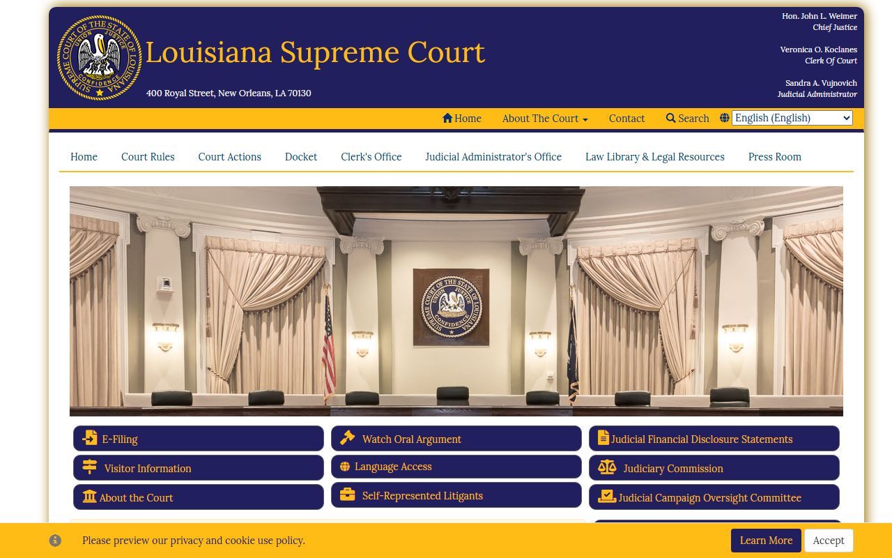 Louisiana Supreme Court website for divorce decree appeals and judicial records