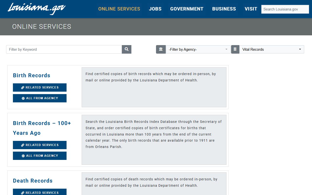 Louisiana.gov judicial branch page showing court structure for divorce decree cases